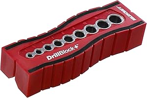 Milescraft 1385 DrillBlock+ Handheld Metric Drilling Guide, Drilling Jig with Drill Guides for 9 of The Most Common Drill Bit Sizes, Precision Drilling Tool Accessory
