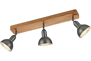 ‎TRIO LIGHTING FOR YOU Trio Leuchten Deckenleuchte Delhi 803400367, Metall Nickel matt antik, Base Holz, exkl. 3x E14, Balken 3-flammig