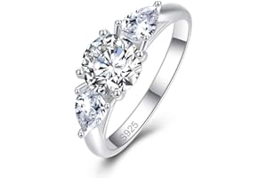 Bonlavie Silver Ring for Women, 925 Sterling Silver Pear and Round Cut White Cubic Zirconia Engagement Ring for Her Size K 1/2-T 1/2