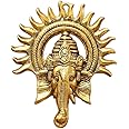 Kalakriti Metal Ganesha Idol For Home Decor With Surya Chakra - Ganeshji Ganpati Murti Statue Idol - Wall Hangings Lucky Fengshui - Decorative Gifts Showpiece (20 Cm X 3 Cm X 23 Cm, Golden)