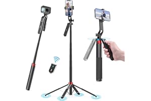 180CM Tripode para Movil, Ulanzi Selfie Stick Quad Trípode con Control Remoto, 360 ° de rotación de Aluminio Extensible Trípode del teléfono móvil de pie, Compatible, iPhone, Samsung, Xiaomi