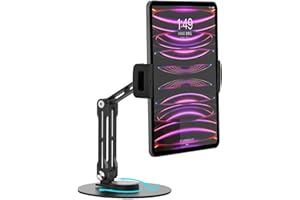 Zienstar-Supporto per Tablet in Alluminio per Scrivania,Regolabile in Altezza e Angolazione a Doppio Asse,Girevole a 360°,Compatibile con Tablet e iPad da 6"-12,9"-Nero