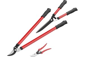 Outsunny Lot de 3 cisailles de jardin, ensemble de coupe pour jardinage, coupe-branches de 65 cm, taille-haie de 51,5 cm, sécateur de 20 cm, avec poignée souple, rouge