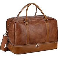 BAOSHA Borsone da viaggio in ecopelle per il weekender con scomparto per scarpe HB-38, Marrone, L