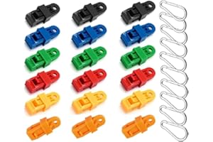 Loopunk Clips für Zelte, Clips für Befestigungsplanen, Camping, winddicht, Campingzelt, Clips für Planen, 18 Stück Kunststoffzelt und 10 Stück Bergsäule Typ D