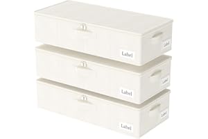 Yawinhe Boîte de Rangement Sous le Lit, Sac à Vêtements Pliable de Grande Capacité, avec 4 Poignées Renforcées, pour Couettes, Literie, Beige, 60x30x15cm, 3-Pack