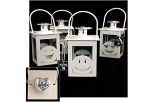DLM BOMBONIERE DLM-31561 (Kit 6 Pezzi) Lanterna Bianca Faccine Emoticon Smile Santa Cresima Kharma Living Shabby Chic bomboniera