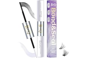 B&QAUGEN Lash Bond and Seal 10ML Eyelash Bond and Seal for Lash Clusters Long Lasting Bond and Seal Lash Glue Hold 48-72 Hours Waterproof Cluster Lash Glue Mascara Wand Bond and Seal (Black,10ML)
