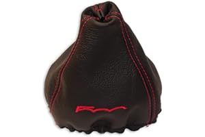 THE TUNING-SHOP LTD The Tuning-Shop Soufflet de levier de vitesse en cuir pour Fiat 500 Abarth 2007–2015 Noir/rouge 500 Broderie