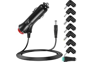 POWICE 12 V 3 A 36 W ładowarka samochodowa DC zasilacz sieciowy adapter 5,5 x 2,1 mm uniwersalny kabel zasilający do zapalniczki samochodowej z 8 końcówkami do odtwarzacza DVD, GPS, tabletu, aparatu