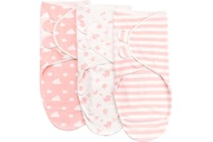 FUNUPUP Couverture d'Emmaillotage pour Bébé 0-3 Mois 100% Coton 1.0TOG Couverture Enveloppante pour Bébé Fille Sac d'Emmaillotage pour Nouveau-né (Rose, Lot de 3)