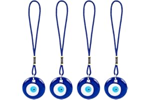 WEBEEDY 4 pièces Bleu Mauvais Œil Verre Suspendu Pendentif Voiture Breloque Ornement Turc Grec Amulette pour Bonne Chance et Protection Amulette de Décoration d'Intérieur Retour à L'éCole