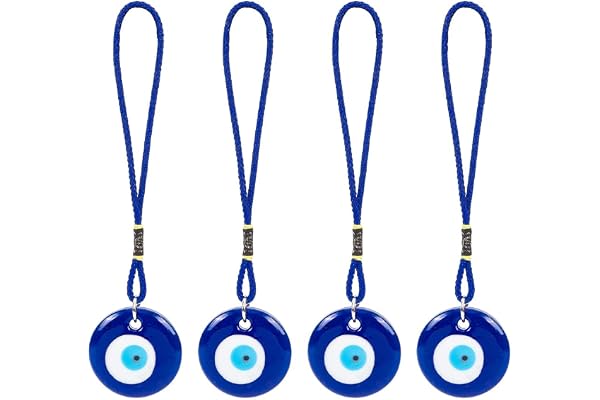 WEBEEDY 4 pièces Bleu Mauvais Œil Verre Suspendu Pendentif Voiture Breloque Ornement Turc Grec Amulette pour Bonne Chance et Protection Amulette de Décoration d'Intérieur Retour à L'éCole