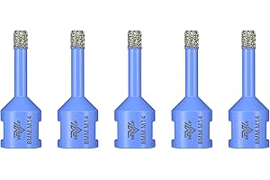 Diamond Tile Drill Bits 8mm 5Pcs Hole Saws with M14 Thread Dry Drilling for Ceramic Porcelain Tile Granite Marble Stone VENJELD