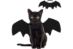 TEAAHA Kostium na Halloween dla kota z czarnymi skrzydłami nietoperza, dekoracja Halloween, obroża dla szczeniaka, smycze cosplay, odzież nietoperza