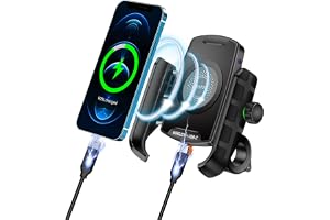 iMESTOU Motorcykel Trådlöst Telefonfäste Laddare QC3.0 USB C Telefonhållare för Styret/Backspegeln Fungerar med 12/24V Motorc
