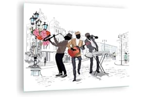 ARTTOR Moderne Impression sur Verre Musique instruments rue ville Image Tableau en Verre Decoration Murale 70x50cm Deco Cadre Salon Chambre Horizontal Petit Tableaux Decoratifs Muraux Art GAA70x50-2933