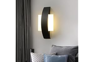 Mckalen Applique da Parete Interno LED, 12W 1350LM Lampada da Parete LED Nero, Lampada LED da Muro Moderno per Camera da Letto Soggiorno Scale Cucina Corridoio, Bianca Calda 3000K