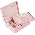 Jewelry Box Organizer Case Women Girls : Large Display Storage, Travel Jewel Holder, Removable Tray, Earrings, Necklace, Bracelet Partition- Lockable - Soft Velvet. Sister, Wife, Wedding Gift - Pink