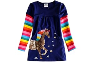 DXTON Vestidos para Niñas Vestido para niños 100% Algodón Dulce Ropa para Niños Regalo de Invierno 2-8 años