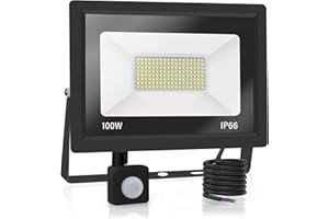 JEFEDANA Projecteur LED extérieur avec détecteur de mouvement - 100 W - 10 000 lm - Avec détecteur de mouvement - IP66 - Blanc froid - 6000 K