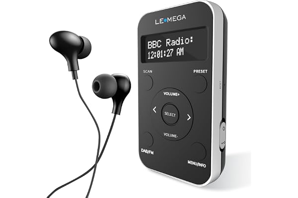 LEMEGA PR1L Radio Dab de Poche, Radio FM,Radio Dab+ Portable, écouteurs Inclus, Batterie Rechargeable, 40 présélections, écran LCD, Radio Dab pour Le Sport avec Interrupteur verrouillable.Noir/Argent