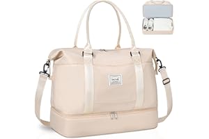 BAGAIL Reisetasche – Wochenend- und Übernachtungs-Fitness-Tragetasche mit Nasstasche, Muttertasche für Arbeit und Lieferung, B-beige, Extra Large, Reisetasche