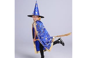 BOBOZHONG Halloween Umhange,Halloween Hexe Zauberer Umhang,Zauberer Umhang Hexen Umhang mit Hut,Halloween Kostüm Requisiten für Kinder Cosplay Party (Blau)