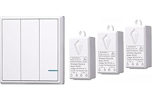 Mengshen Wireless Lights Switch Kit, 1 Three-Gang Switch + 3 Receiver, No Wiring Required, Easy to Install