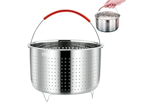 HXXWEUS Panier Vapeur, Cuit Vapeur en Acier Inoxydable 304, OD 17,6 cm, Cuit-Vapeur en Acier Inoxydable avec Poignée en Silicone, Panier Vapeur, Insert Vapeur pour Cuire à la Vapeur du Riz Oeufs, 3L