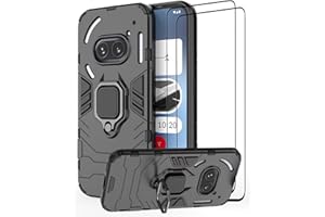 DERHAN Hülle für Nothing Phone 2a / 2a Plus, Panzerhülle mit Ring Halter + Schutzfilm [2 Stück], Handy Hüllen Stoßfest Schutzhülle, Handyhülle mit Ständer - Schwarz