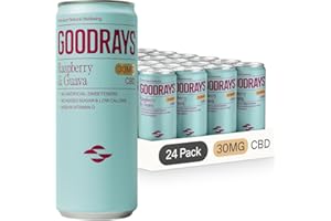 GOODRAYS CBD Drinks, Sparkling Low Calorie Soft Drink, Vegan, Raspberry & Guava, 24 x 250ml Cans, Packaging May Vary