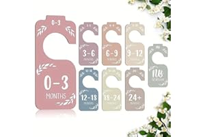 BABYZOCO Separadores Divisores Para Armario De Bebe, Divisores de Ropa para Bebé por edad, Separadores de armario bebe, Perchas infantiles, Madera, Incluye 8 separadores hasta +24 Meses, Multicolor