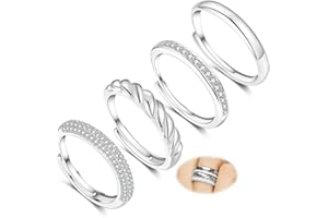 Senteria 4Pcs Silver Rings for Women Adjustable Sterling Silver Ring Set with Cubic Zirconia Thumb Rings Stacking Ring Set for Women Jewellery Gifts