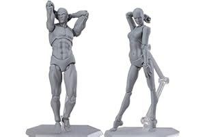 AXXHOTHO Schaufensterpuppe Gliederpuppe, Body Actionfigur Künstler, Actionfiguren PVC-Menschenpuppe Modell mit Ständer Flexible Manikin Puppe Klein mit Gelenken Weiblich + Männlich, Grau
