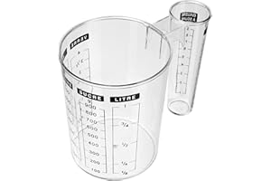 JJA 104025A Vaso dosificador doble, Plástico, Transparente, 1 lt/ 10 Centilitros.