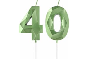 MCISKIN Velas verdes de 40 cumpleaños, velas verdes 3D con número 40 para pasteles, decoraciones de cumpleaños 40 para mujeres y hombres, decoraciones de pastel verde, decoración de pastel de vela verde para