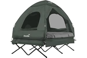 Skandika Haug Lit de Camp surélevé avec Toit 2 pers. | Matelas Gonflable, étanche, lit d'extérieur, Max 160 kg | Tente de pêche 4en1, (Army Green)