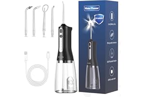 ZEPHIS Water Flossers for Teeth Cordless, Dental Water Jet Flosser with 4 Modes & 4 Jet Tips, Rechargeable Teeth Water Flosser, IPX7 Waterproof Electric Flosser Water Jet for Oral Cleaning(Black)