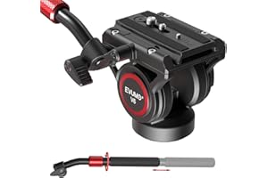 EVUMO Trípode Cabeza De Fluidos, Cabezal De Vídeo Pequeño De Cámara Compact A, 360° De Inclinación Y Traducción, 1/4" Y 3/8 Placa De Liberación Rápida Para Tripé, DSLR, Mango Ajustable, Lode 8kg/17lbs