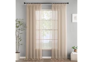 Woaboy Zasłony z taśmą marszczącą, woal, do salonu, przezroczyste, do sypialni, nowoczesne zasłony ze szlufkami, zestaw 2 sztuk, 140 x 260 cm (szer. x wys.), beżowe