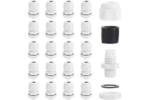 eROOSY 20 Pcs Cable Glands Waterproof PG7 Adjustable Cable Glands Nylon Cable Glands for Cables with a Diameter of 3-6.5mm, Waterproof Nylon Cable Glands, White