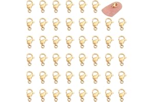 UNICRAFTALE 50 pièces Fermoirs à Homard en Acier Inoxydable Griffes Crochets de Porte-Clés Dorés pour la Fabrication Colliers Bricolage Bijoux Trou 1.2 mm dorée, 9 long