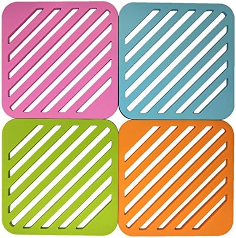 Teeeemo Fashion Set of 4 Silicone Insulation Non-slip Mat Multi-function Square Coasters Double Layer Table Mats,17*17CM