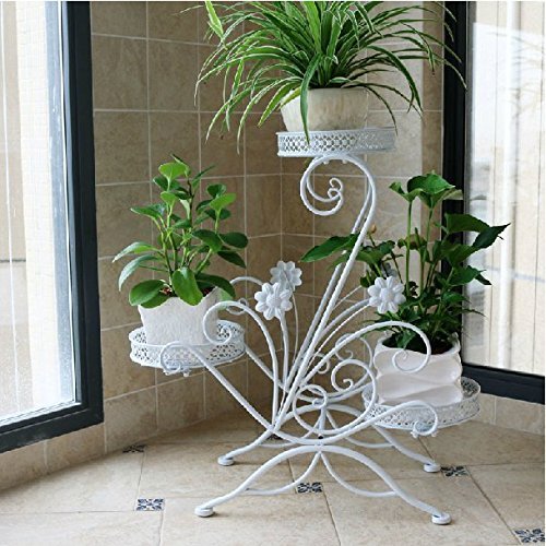 AISHN Blumenstander fur 3 Blumentopfe, 3 Etagen, geschwungenes, dekoratives Design, Metall, Garten/Terrasse