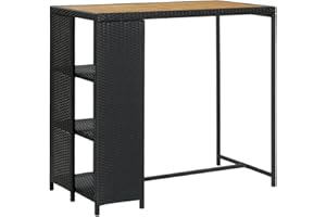 vidaXL Table de Bar avec Rangement Table de Salle à Manger Cuisine Pub Jardin Restaurant Maison Extérieur Noir 120x60x110 cm Résine Tressée