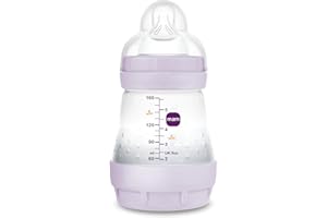 MAM Biberon anti-coliques, nouveau-né, 0-2 mois, 160 ml, avec tétine 1 flux lent en silicone, facile à accepter, auto-stérilisable Easy Start Anti-Colic, Violette, lot de 1 unité