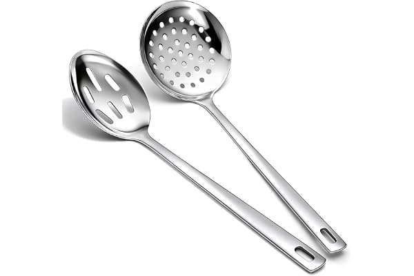 Berglander Écumoire ajourée & écumoire araignée, set 2 pièces 33cm, Sorcier à cuisine en acier inoxydable pour égrainer les pâtes/cuire/frire, ustensile de cuisine en métal cuillère à pâtes