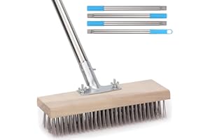 Sgizoku Spazzole da giardino da 180 cm con manico lungo, scopa in filo di acciaio inossidabile, spazzola con setole metalliche rigide, asta staccabile a 4 sezioni, spazzola per pavimenti esterni per