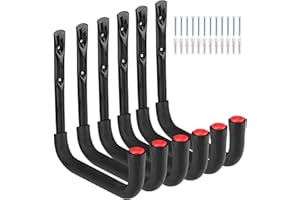 Moundnaik Pack of 6 Garage Hooks, 20 cm Utility Ladder Hooks, Garage Storage Tool Hooks, Heavy Duty Wall Brackets Hanger for Bicycle, Chair, Hose, Outdoor and Indoor Use